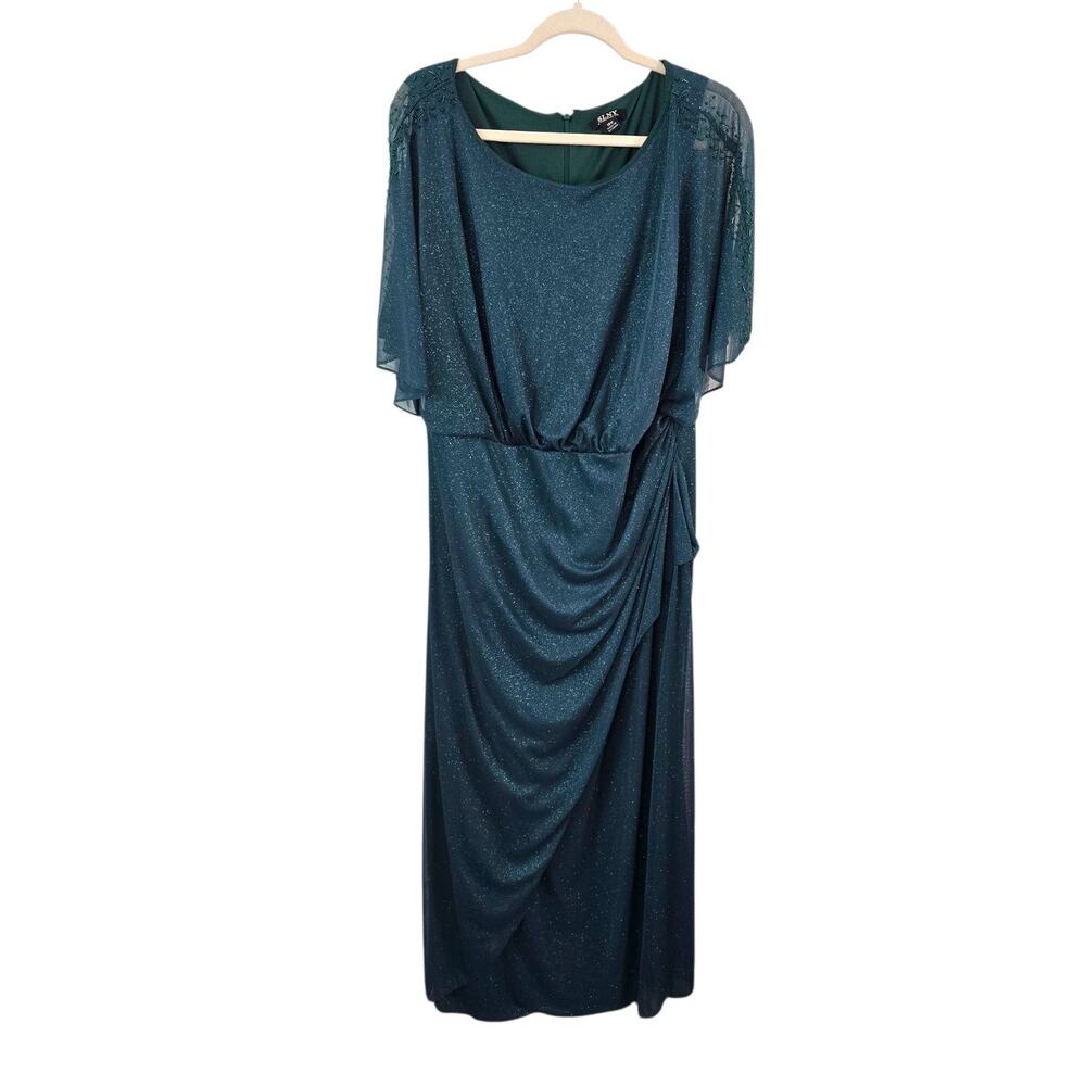 SNLY Short Sleeve Green Glitter Mesh Evening Gown Dress Size 18W - Picture 3 of 11